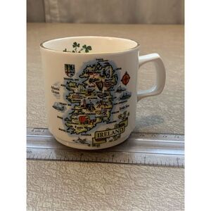 Carrigdhoun Ireland Souvenir Mug Coffee Cup Vintage Pottery Gold Rim Clovers